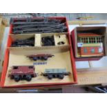 A Hornby O Gauge train set and signal box