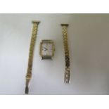 A 9ct gold ladies watch strap, weight approx 10.1 grams, with a Seiko quartz gold plated watch -