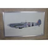 A signed print of a Spitfire, signed by WWII pilots, alive in 1980 - 72cm x 44cm