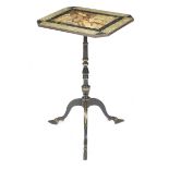 A Regency ebonised and parcel gilt occasional table, the rectangular faux marble painted top with