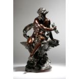 After Provin Serres (French b.1840). A French bronze group of Jupiter and the eagle, the god