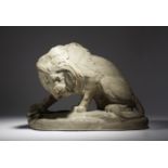 After Antoine Louis Barye (French 1795-1875). A patinated plaster model of the 'Lion au Serpent'