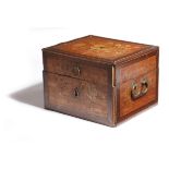 An 18th century floral marquetry inlaid box, banded with purpleheart and with panels of probably