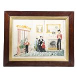 λ A Victorian Irish naive watercolour, depicting a military family in a domestic interior, the