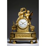 An Empire ormolu mantel clock by Beijar, the eight day brass cased drum movement, with an outside