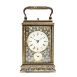 A late 19th century French repeating carriage clock with alarm by Drocourt, with a platform lever