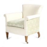 A Lenygon & Morant 'Howard' tub armchair, with part 'H & S' monogrammed ticking, on beechwood