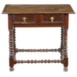 A William and Mary oak side table, the top with a moulded edge, above a frieze drawer with a