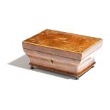 A Louis Philippe thuya sarcophagus shape necessaire, the hinged lid marquetry inlaid with leaves and