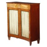 λ A Regency mahogany concave side cabinet, inlaid with stringing, the top with rosewood