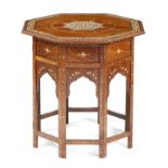 λ An Anglo-Indian hardwood octagonal occasional table, inlaid with bone and ivory and with ebony