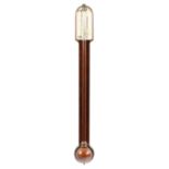 λ An early Victorian Scottish mahogany stick barometer by A. Abraham of Glasgow, with an arched