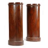 A pair of 19th century Danish oval pedestal cupboards in Biedermeier style, each flame veneered,