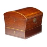 A Regency partridgewood work box, inlaid with diamond lozenge stringing, the domed hinged lid