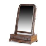 A George II red walnut dressing table mirror, the later arched plate within a moulded frame, the box
