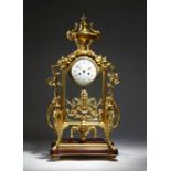A late 19th century French ormolu mantel clock by Thiebaut Freres, the eight day brass cased drum