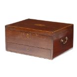 A George III Irish mahogany work box by George Austin, inlaid with boxwood stringing, the banded