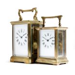 A French brass cased carriage clock, with a platform lever escapement striking on a gong, the