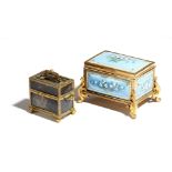 λ A late 19th century French gilt metal and enamel casket, with jewelled decoration and painted