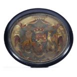 A 19th century oil on board oval coaching panel, painted with the coat of arms for 8th Lord Arundell