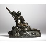 ‡Joe Descomps (French 1869-1950). An Art Deco bronze group of two lovers embracing, on a