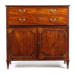 A George III mahogany secretaire chest, the top with an applied moulded edge, above a drawer with