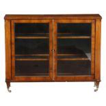 λ A late George III rosewood side cabinet, inlaid with boxwood stringing, with a pair of glazed