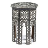 A Moorish ebonised wood octagonal occasional table, inlaid with bone and mother of pearl, with