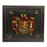 A 19th century oil on board armorial coaching panel, painted with the coat of arms for William