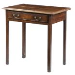 An early George III walnut lowboy, the quarter veneered top with cross and feather banding and a