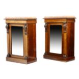 λ A pair of early Victorian rosewood side cabinets by Johnstone & Jeanes, each with a pink breche