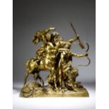 After Francois Rude (French 1784-1855). A French polished bronze group of the Education of