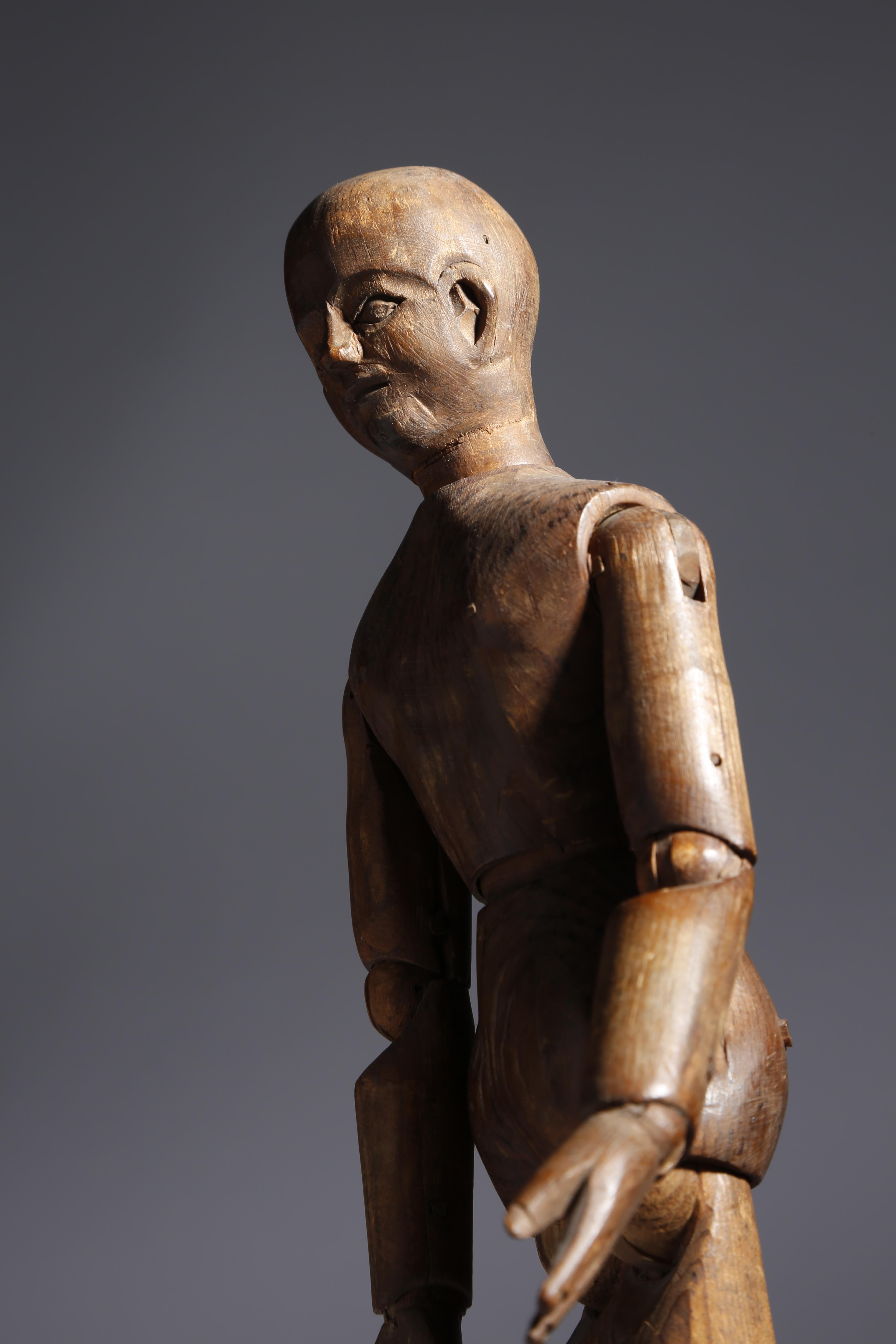 A late 19th century French pine artist's lay figure, with articulated arms and legs, with pencil - Image 3 of 3