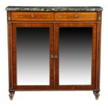 λ A Regency kingwood and rosewood side cabinet, applied with gilt bronze beading and mounts,