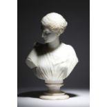 After the antique. A 19th century Italian marble Grand Tour bust of Diana of Gabii, on a turned