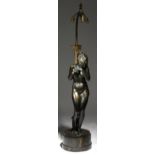 Bruno Zach (Ukraine 1891-1945). A large Art Deco bronze figural lamp, modelled with a standing
