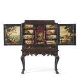 λ A mid-17th century Flemish Antwerp ebonised and tortoiseshell cabinet on stand,