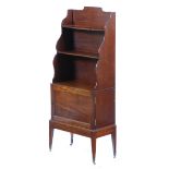 A Regency mahogany waterfall open bookcase, the base with a panelled cupboard door, on square