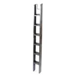 A Victorian ebonised wood coaching ladder, in two sections, with six treads and an iron hook,