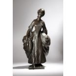 Leo Laporte-Blairsy (French 1865-1923). A bronze figure of a lady in 18th century style dress,