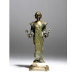 Anton Nelson (Belgian 1880-1910). An Art Nouveau patinated and painted bronze figure of Flora,