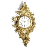 A Louis XV ormolu cartel clock by Herbault of Paris, the circular brass movement with four turned