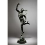 After Giambologna (Flemish 1529-1608). A 19th century bronze figure of Mercury, holding a