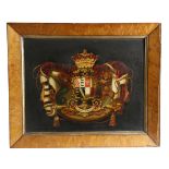 A 19th century oil on board armorial coaching panel, painted with the coat of arms for the Earls
