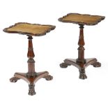 λ A pair of George IV rosewood occasional tables by Gillows, the scroll carved tops above a lappet