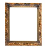A 19th century painted picture frame, decorated with feathers on a simulated marble ground, 37.5 x