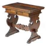 An Italian walnut occasional table, in Renaissance style, the boarded top above a thumbnail frieze