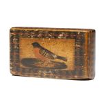 A small early 19th century Scottish Mauchline ware sycamore and penwork snuff box by George Sliman