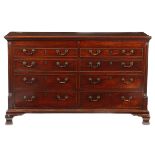 A George III Lancashire mahogany mule chest, the hinged top revealing a vacant interior, above