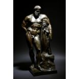 After the antique. A 19th century bronze Grand Tour model of the Farnese Hercules, the base